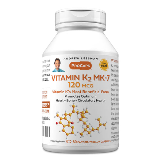 ANDREW LESSMAN botella frontal mostrando ProCaps Vitamin K2 como opción confiable
