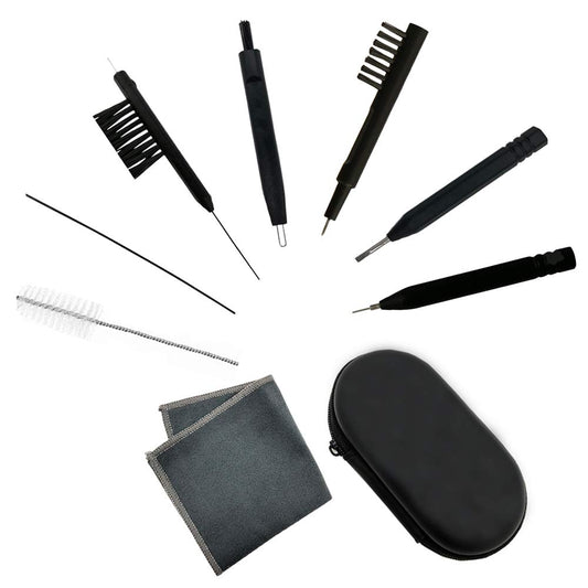 Anico kit frontal mostrando las ocho herramientas y el estuche para mantenimiento práctico