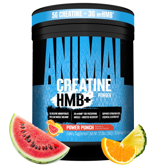 Envase de Animal Creatine HMB+ Power Punch mostrando diseño y cantidad de servicios