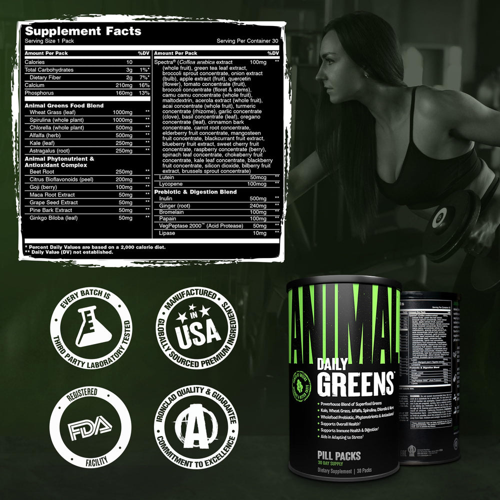 Escena lifestyle con Animal Daily Greens en ambiente deportivo y natural