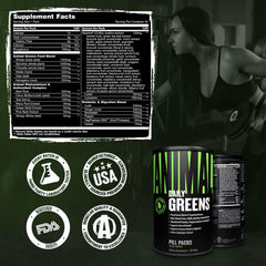 Escena lifestyle con Animal Daily Greens en ambiente deportivo y natural
