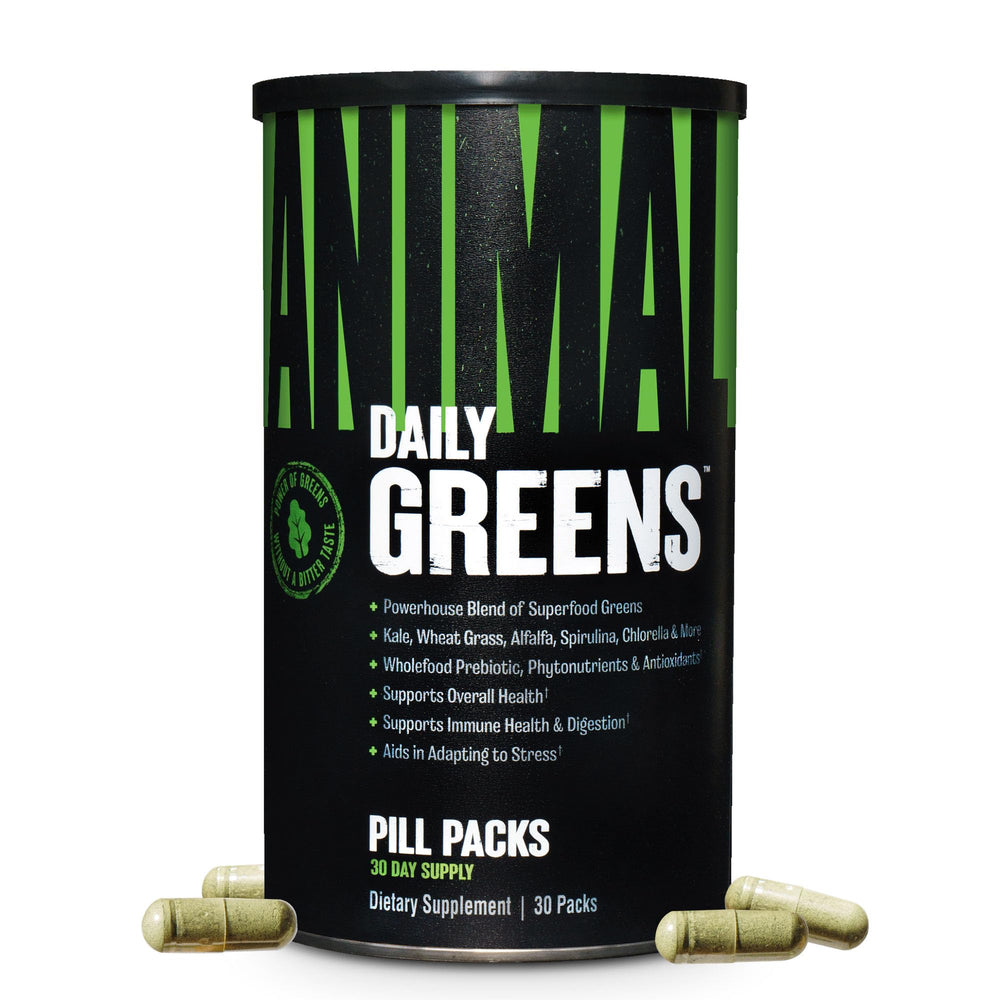 Animal Daily Greens frente del empaque mostrando diseño y duración de 30 días