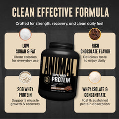Etiqueta nutricional de Animal muestra 20 g de proteína y 4.6 g BCAA