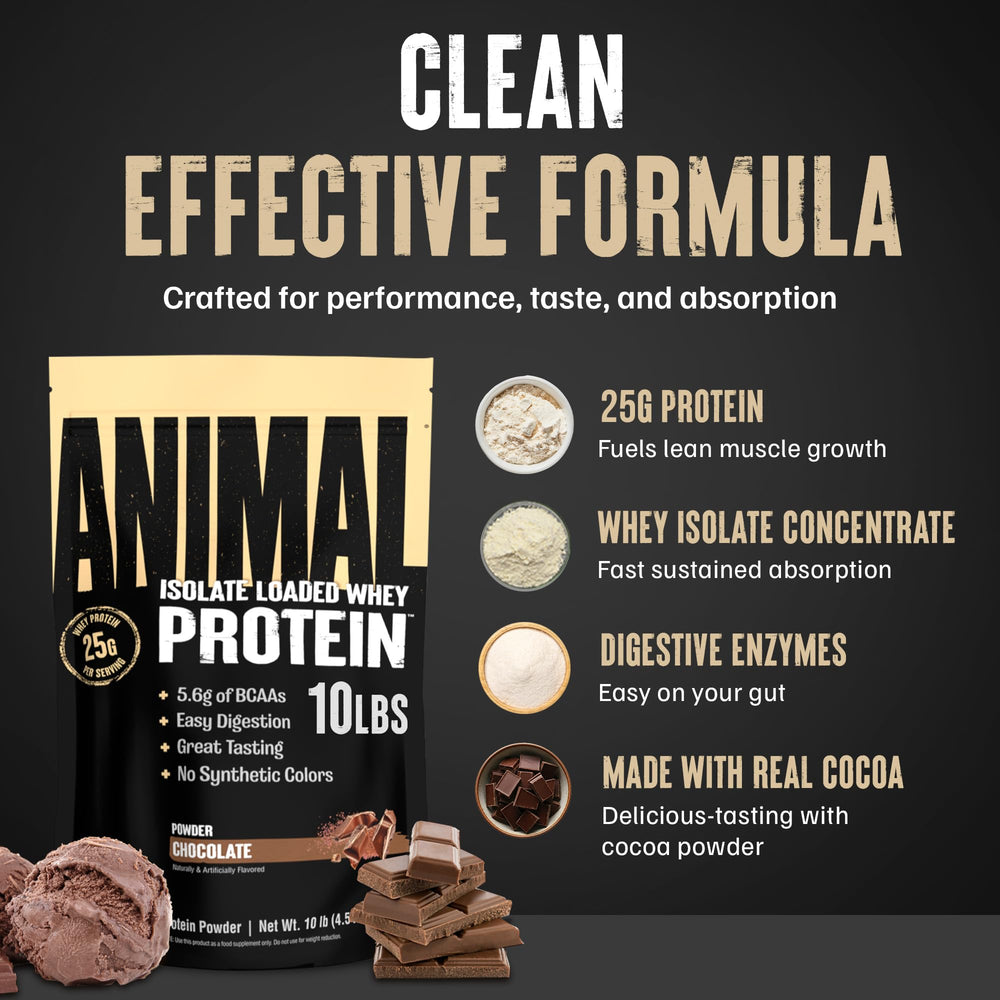 Animal Whey Isolate detalle de etiqueta con ingredientes y macros claros