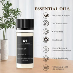 Dream On bottle beside a diffuser in a cozy living room for relaxation.