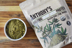 Anthony's Hemp Seed Protein Powder closeup highlights fine powder and versatility