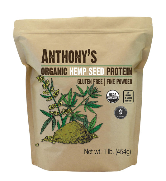 Anthony's Organic Hemp Seed Protein Powder 1lb tin showcases gluten-free protein source