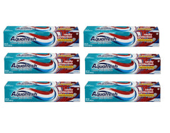 Aquafresh frente del tubo mostrando marca y empaque, beneficio de conveniencia