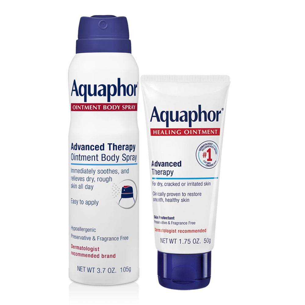 Aquaphor frente del empaque set mostrando las dos presentaciones y facilidad de transporte