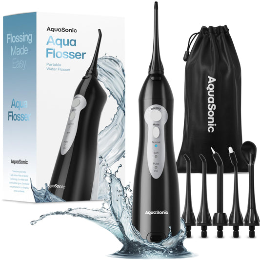 Aquasonic irrigador frente del dispositivo muestra diseño portátil y potente