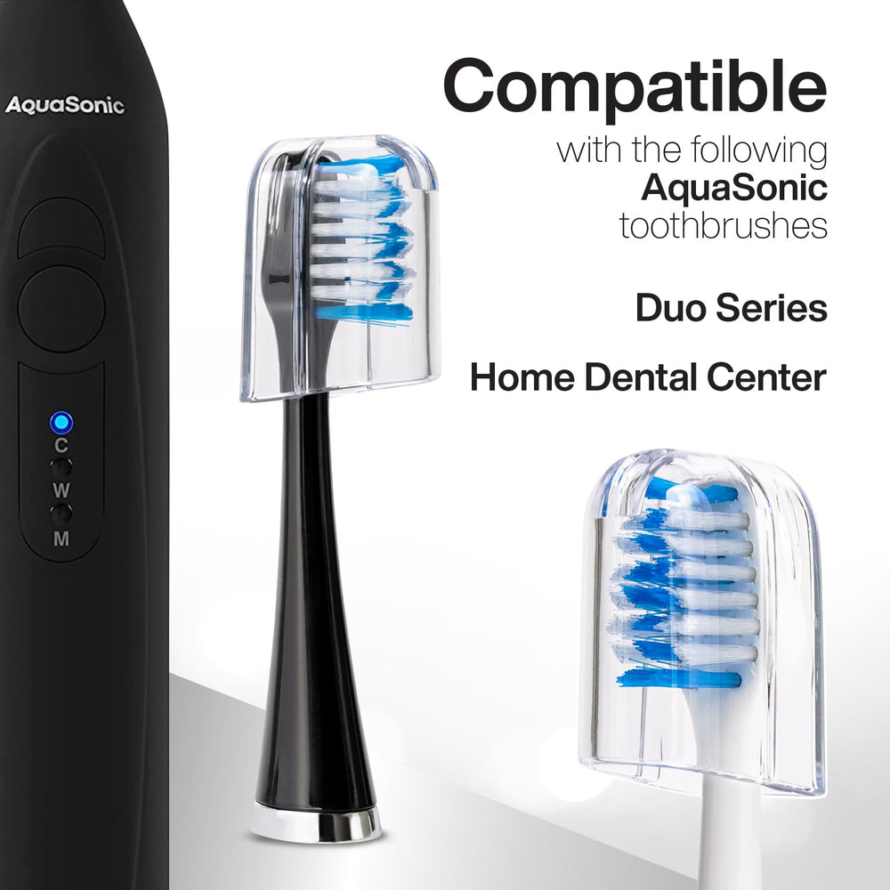 AquaSonic cabezal en uso sobre dientes demostrando limpieza dirigida