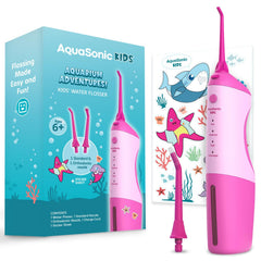 AquaSonic vista frontal del irrigador rosa mostrando diseño infantil y agarre