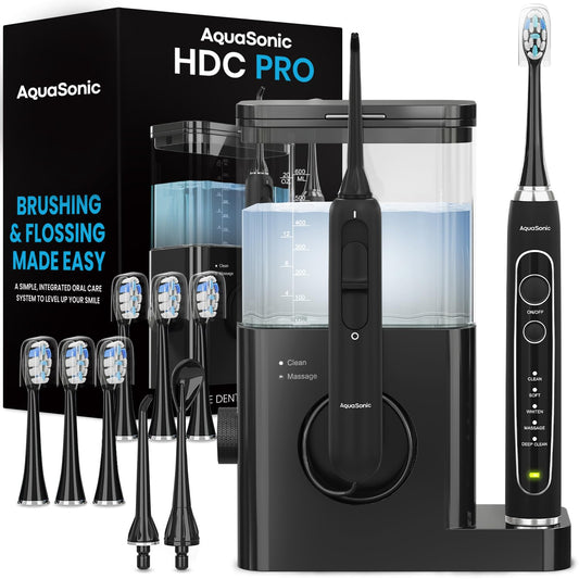AquaSonic vista frontal del Home Dental Center Pro, organiza el espacio y limpia eficientemente