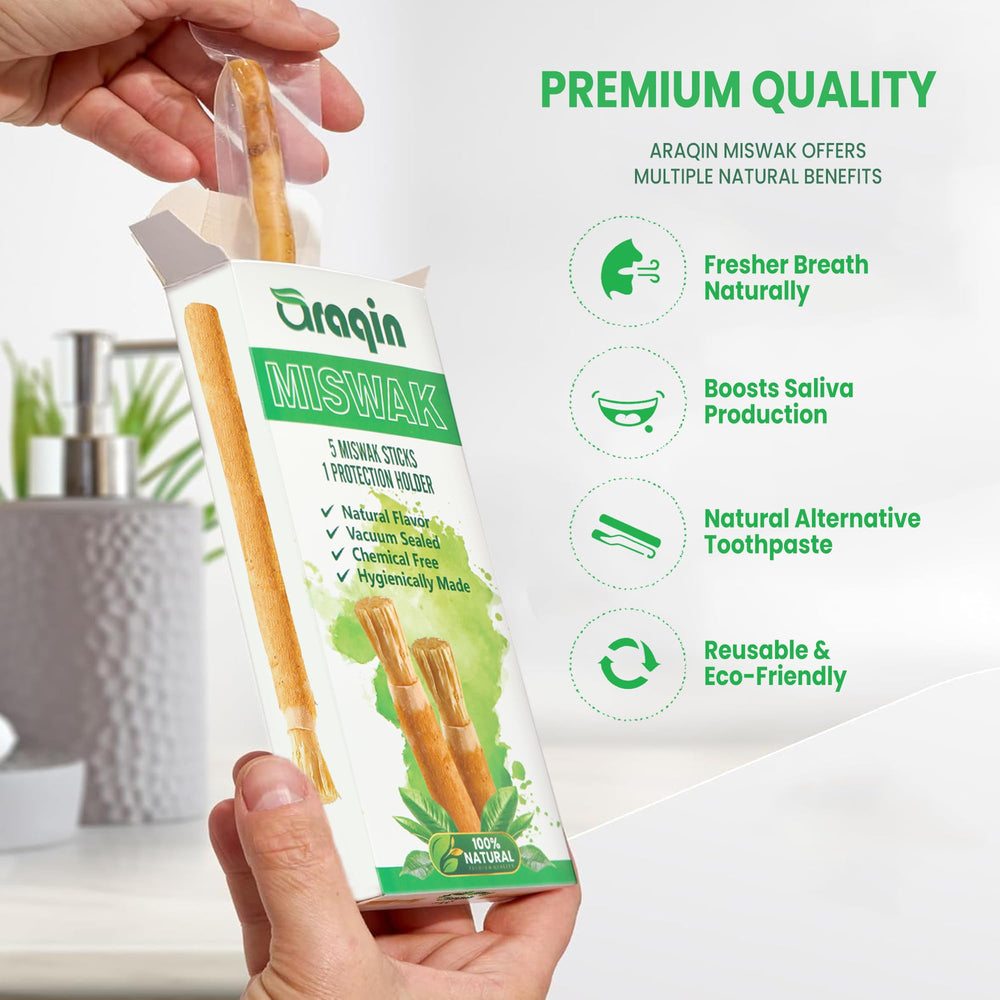 ARAQIN palitos miswak en bolso de viaje, opción ecológica y sin líquidos