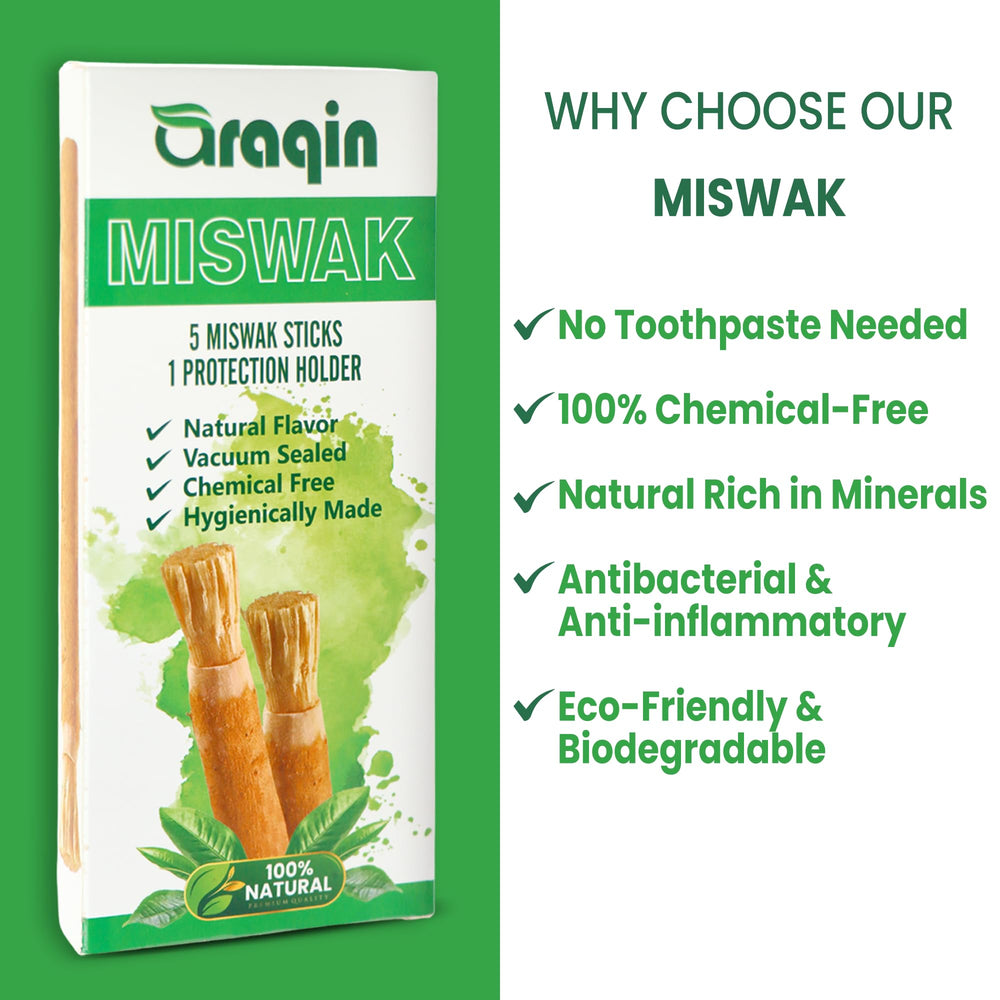 ARAQIN primer plano de las fibras miswak que favorecen limpieza sin pasta