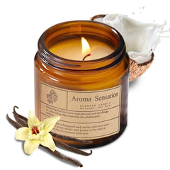 ARCASA Coconut Vanilla Candle 7oz adding warm ambiance to a living room
