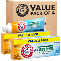 Arm & Hammer frente del paquete mostrando cuatro tubos y ahorro