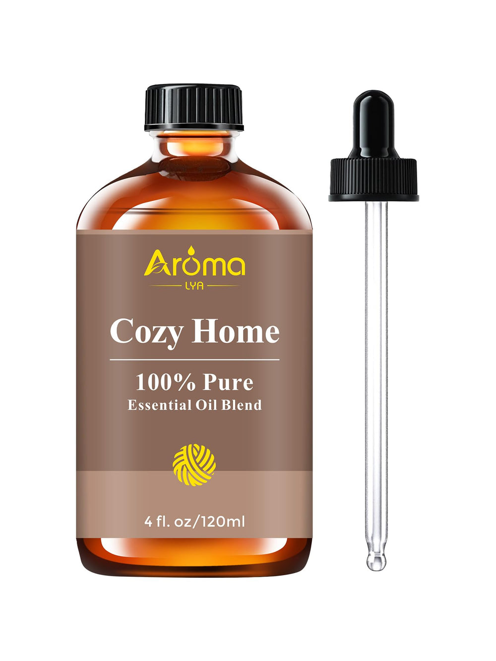 AromaLYA frasco frontal Cozy Home mostrando botella y etiqueta, transmite confianza