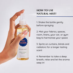 Aromafume Nag Champa primer plano de textura de bruma, demuestra finísima pulverización