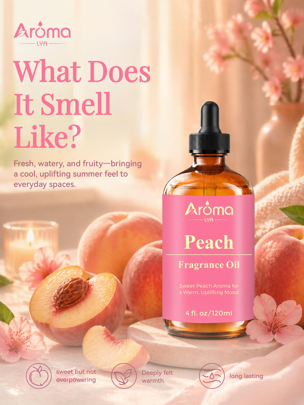 AromaLYA aceite durazno en difusor con agua creando ambiente acogedor