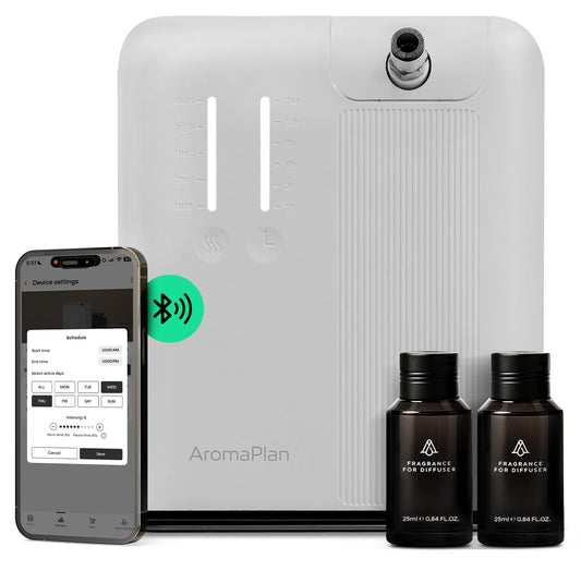 AROMAPLAN vista frontal mostrando diseño elegante y potencia para grandes espacios