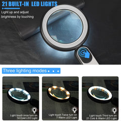 Arsir luces 21 LED encendidas indicando modos frío y cálido para mejor contraste