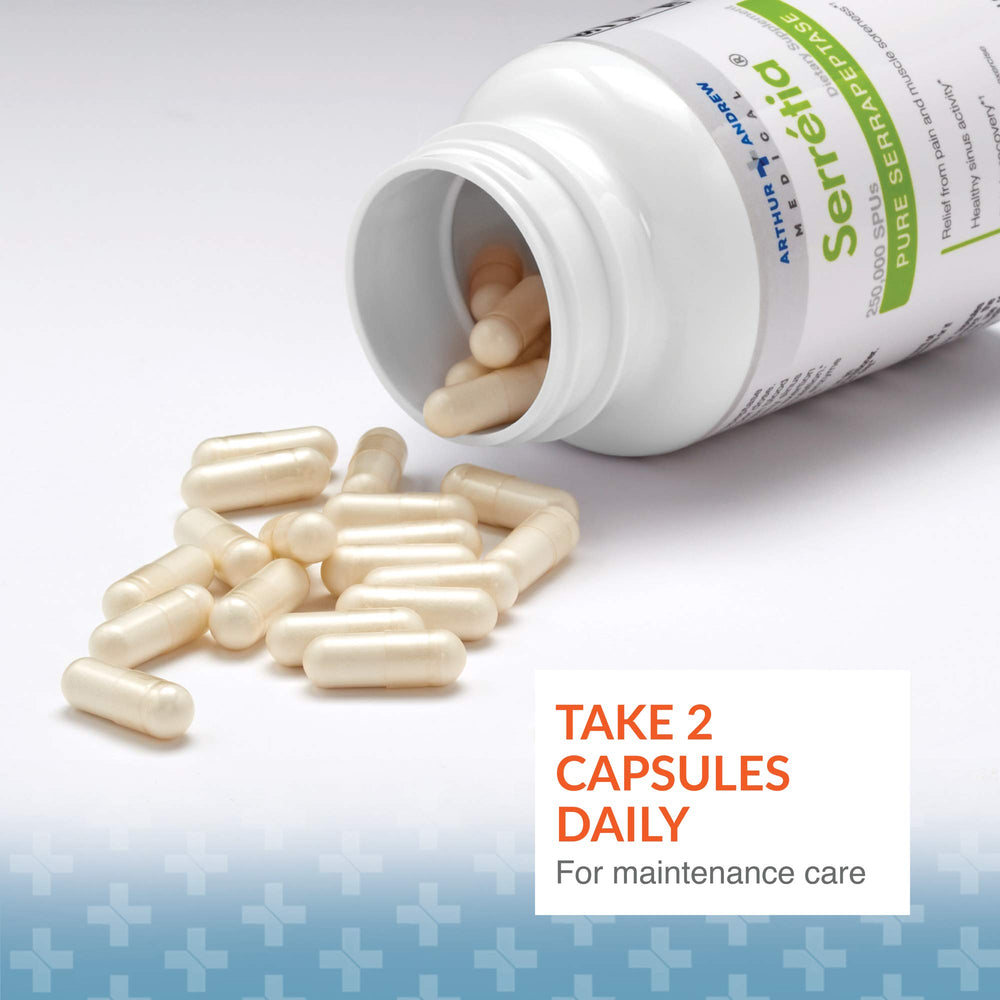 Arthur Andrew Medical paquete resaltando serrapeptasa pura como ingrediente clave