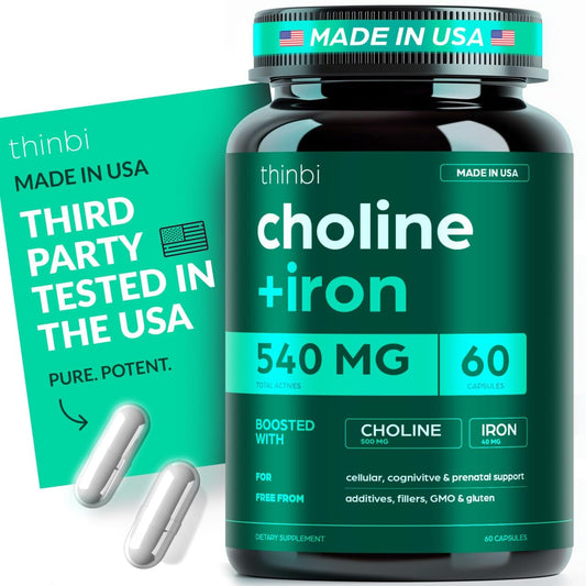 Artnaturals Choline-Iron Prenatal cápsulas en envase, para energía diaria.