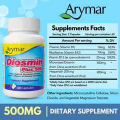 Arymar etiqueta con ingredientes y concentración de 500 mg