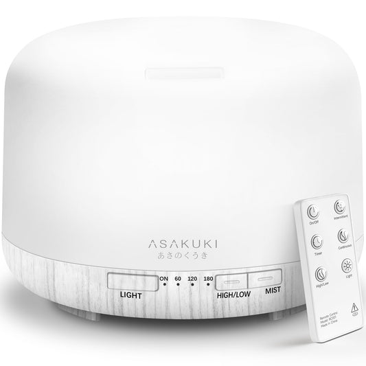 ASAKUKI vista frontal del difusor 500ml mostrando diseño y capacidad para una cobertura prolongada