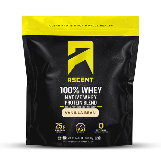 Ascent paquete frontal Vanilla Bean mostrando etiqueta y beneficio limpieza
