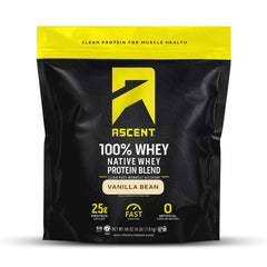 Ascent paquete frontal Vanilla Bean mostrando etiqueta y beneficio limpieza