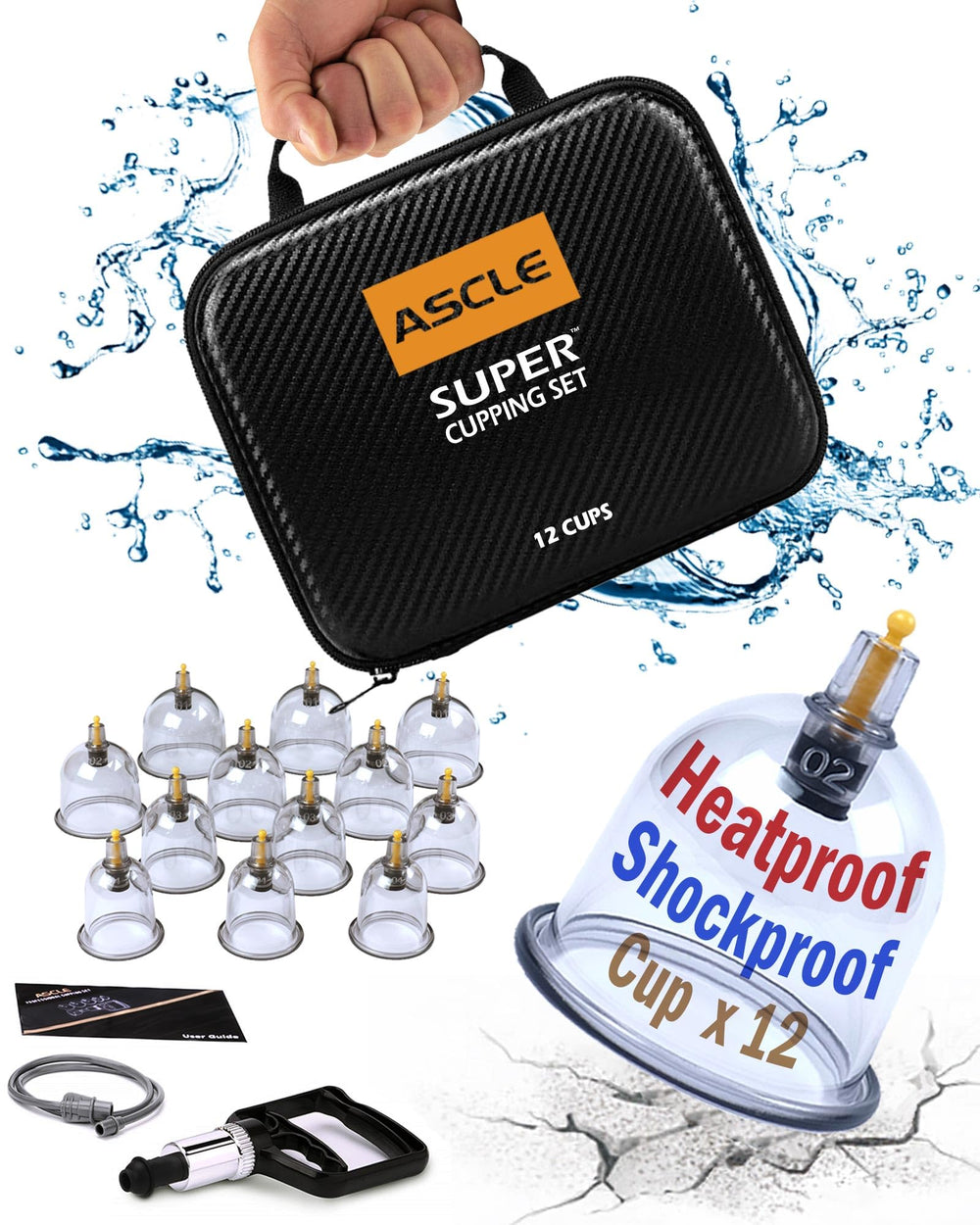 ASCLE frontal del empaque mostrando kit completo y portabilidad