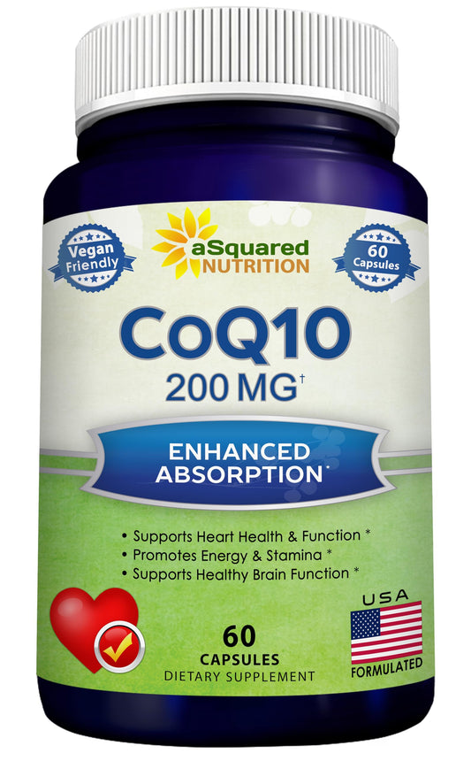 aSquared Nutrition CoQ10 200 mg en botella, apoyo a la salud cardiovascular
