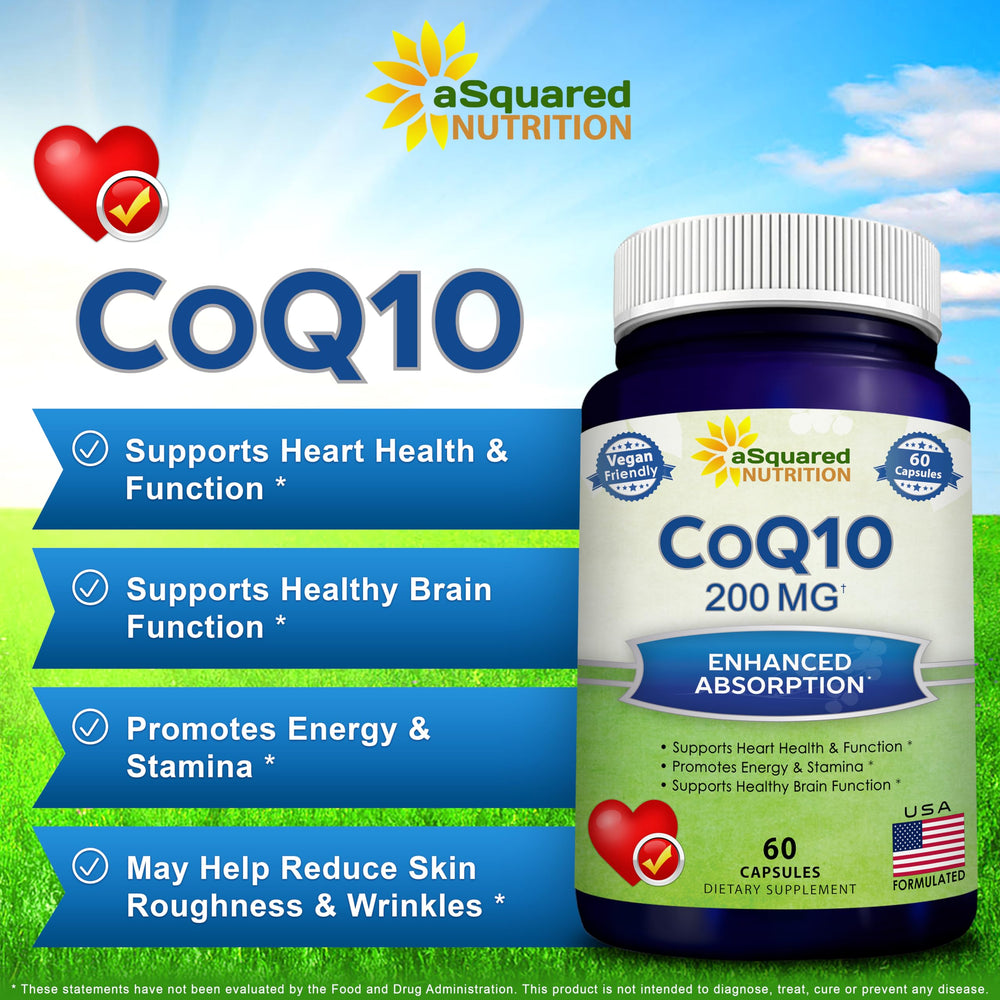 aSquared Nutrition CoQ10 caja exterior con información de formulación vegana