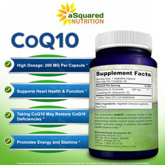 aSquared Nutrition CoQ10 frasco de vidrio y cápsulas fáciles de tragar