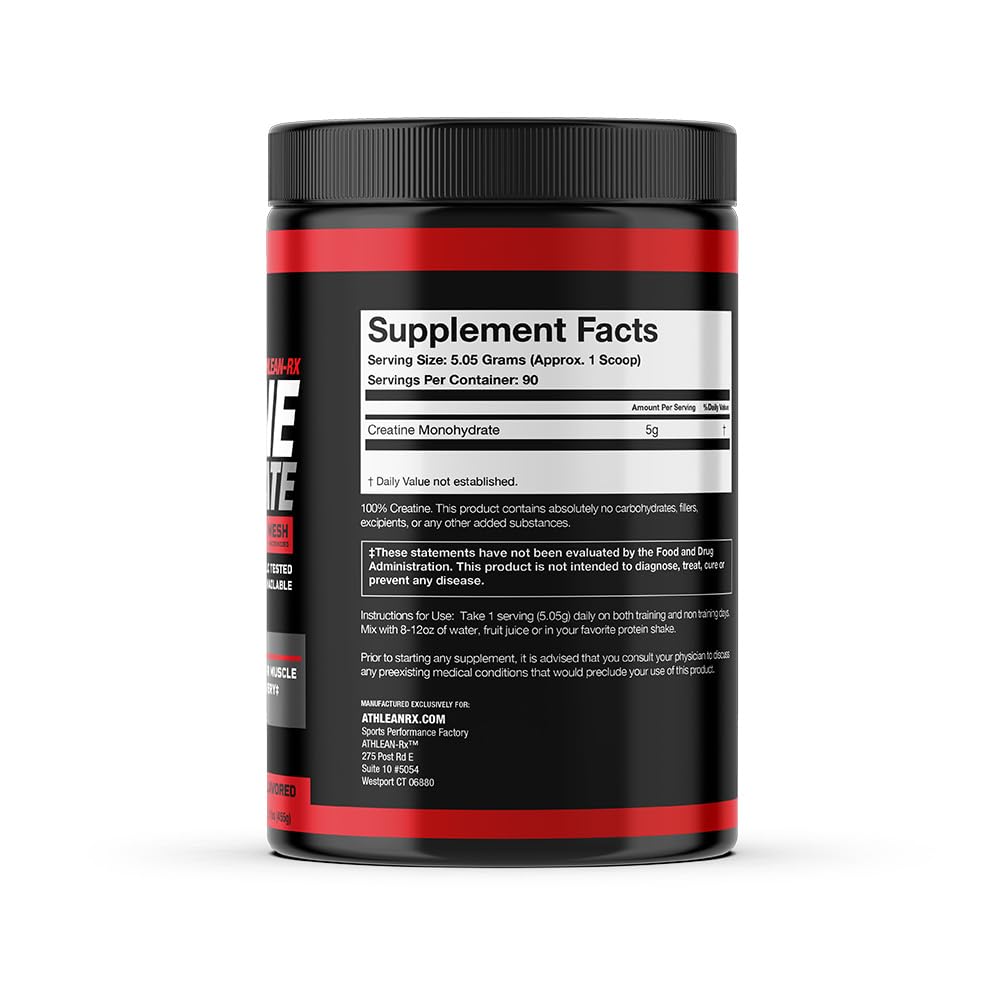 Detalle de etiqueta ATHLEAN-X X-CREATINE con información de pureza y raciones