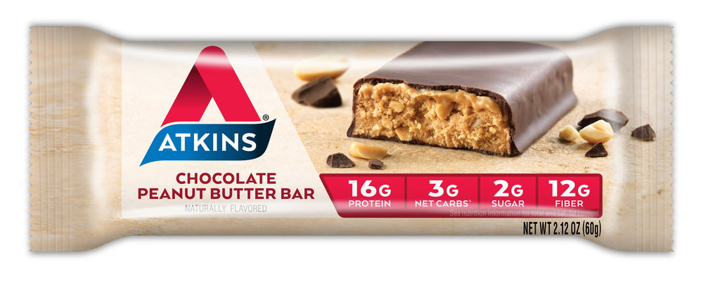 Atkins primer plano interior de la barra mostrando textura masticable y sabor apetitoso