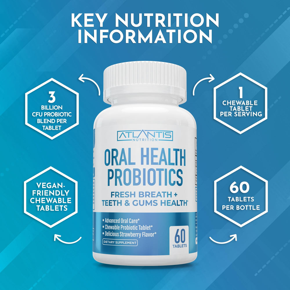 Atlantis Nutrition detalle de etiqueta con cepas y 3 mil millones CFU por tableta
