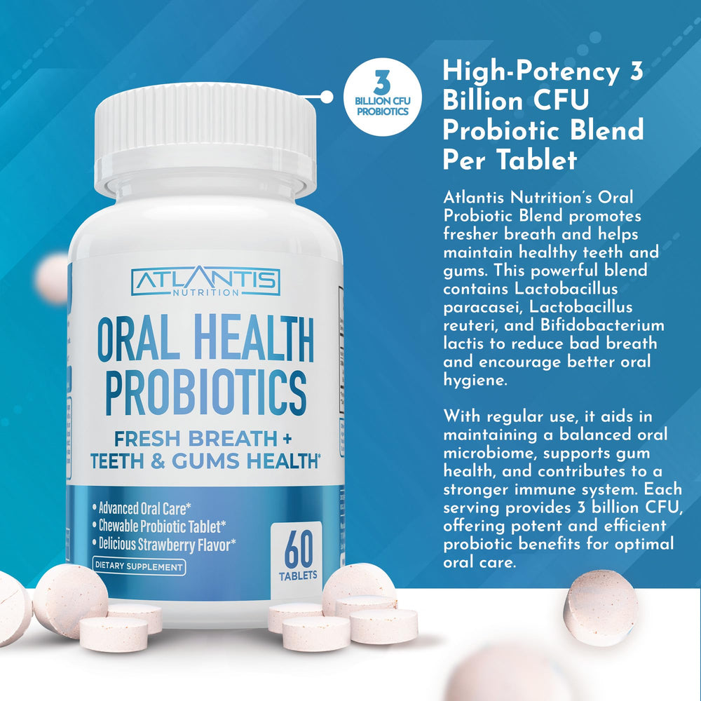 Atlantis Nutrition primer plano de tableta masticable, textura clara y apetecible
