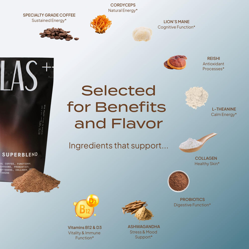 Atlas Coffee Club primer plano del polvo mostrando textura fina y mezcla homogénea para disolver