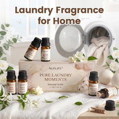 Auelife escena de lavandería con pelotas y aroma, ambiente hogareño y fresco