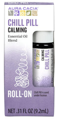 Aura Cacia frasco frontal pequeño mostrando aplicador roll-on y diseño claro