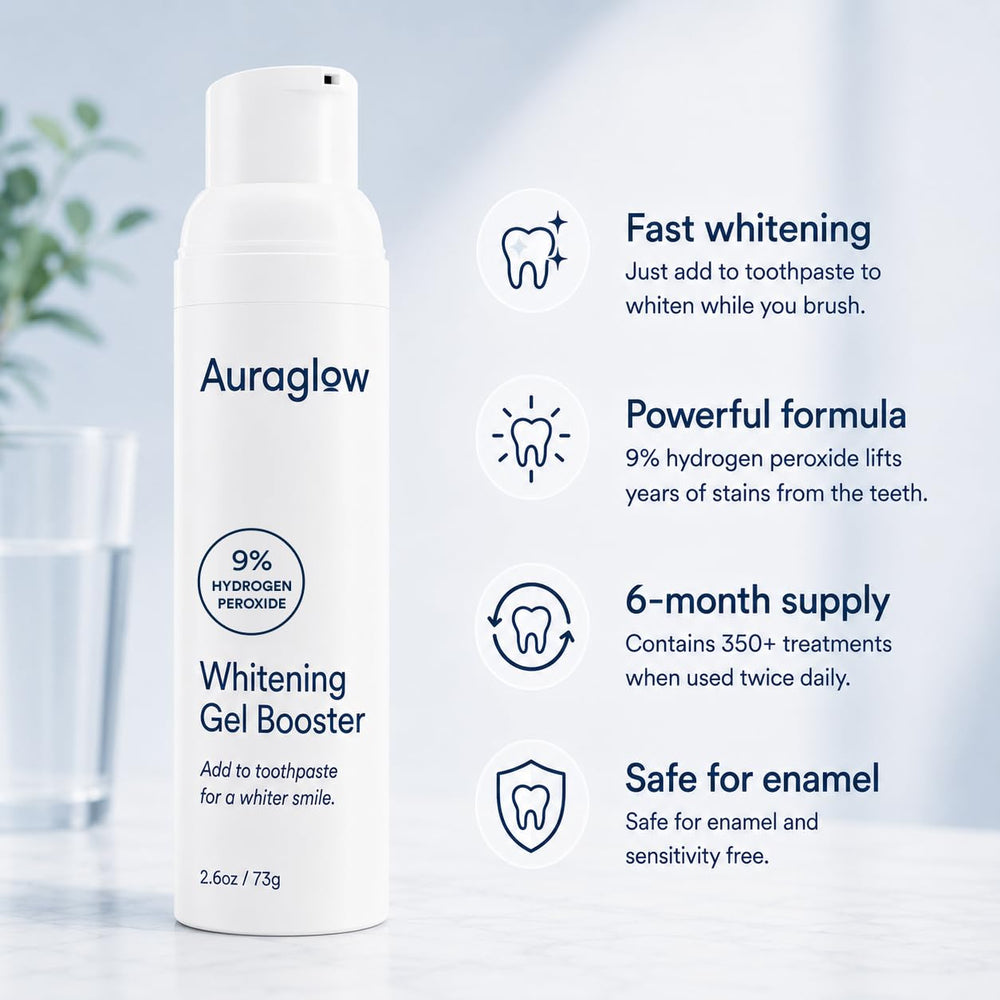 Auraglow gel en bandeja dental demostrando uso alternativo potente