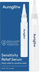 Auraglow pen empaque frontal mostrando el bolígrafo y beneficios rápidos
