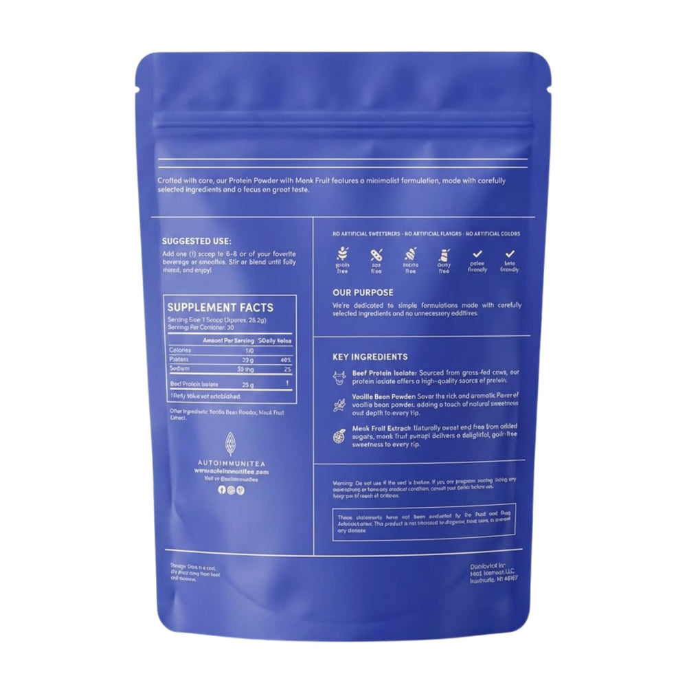 Autoimmuni-Tea bolsa abierta mostrando contenido y 25 porciones