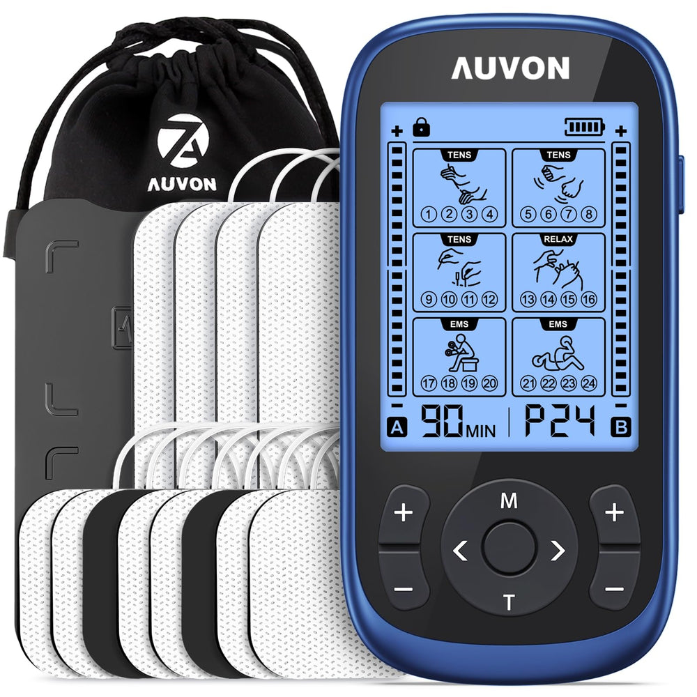 AUVON frontal del dispositivo mostrando pantalla y controles, fácil manejo