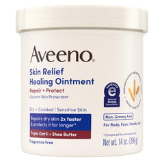 Aveeno tarro frontal 14 oz mostrando el empaque y beneficio hidratante