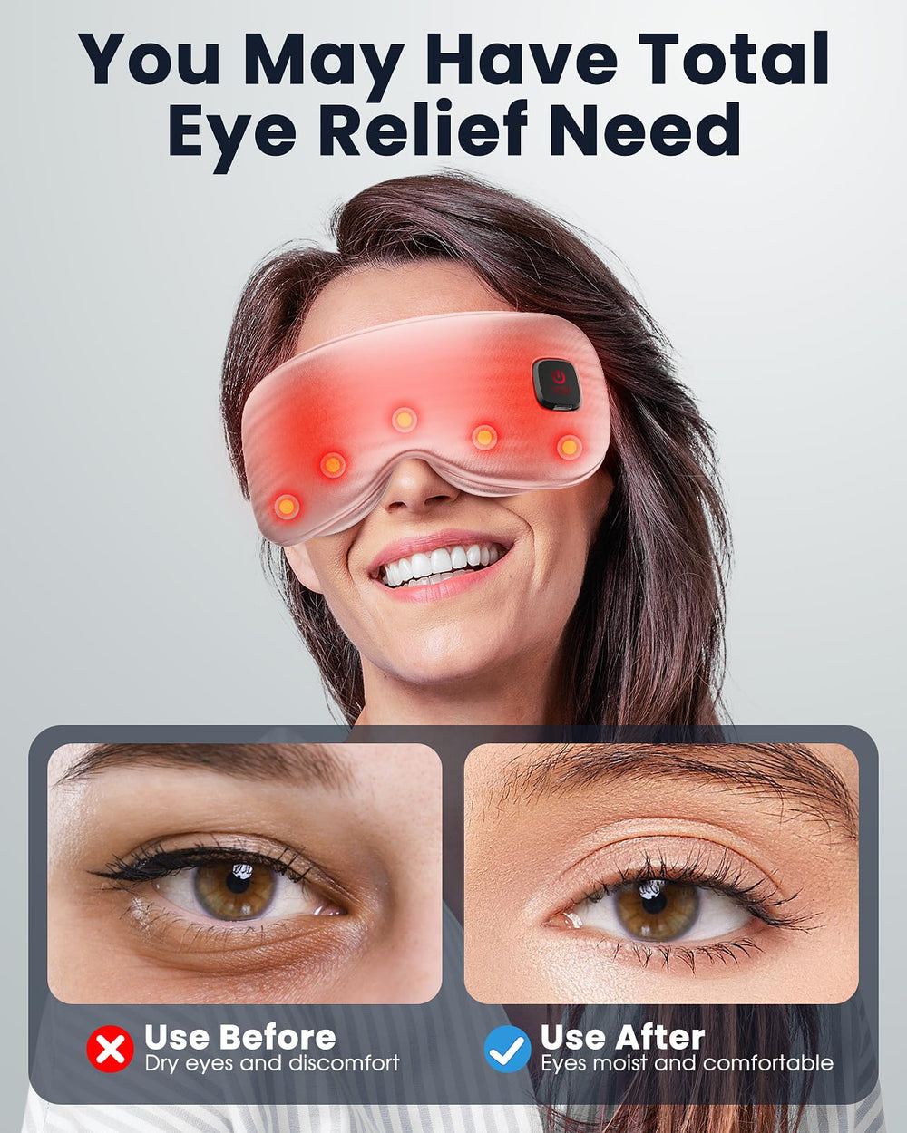 Azang eye mask temperature dial close-up highlights three adjustable heat levels.