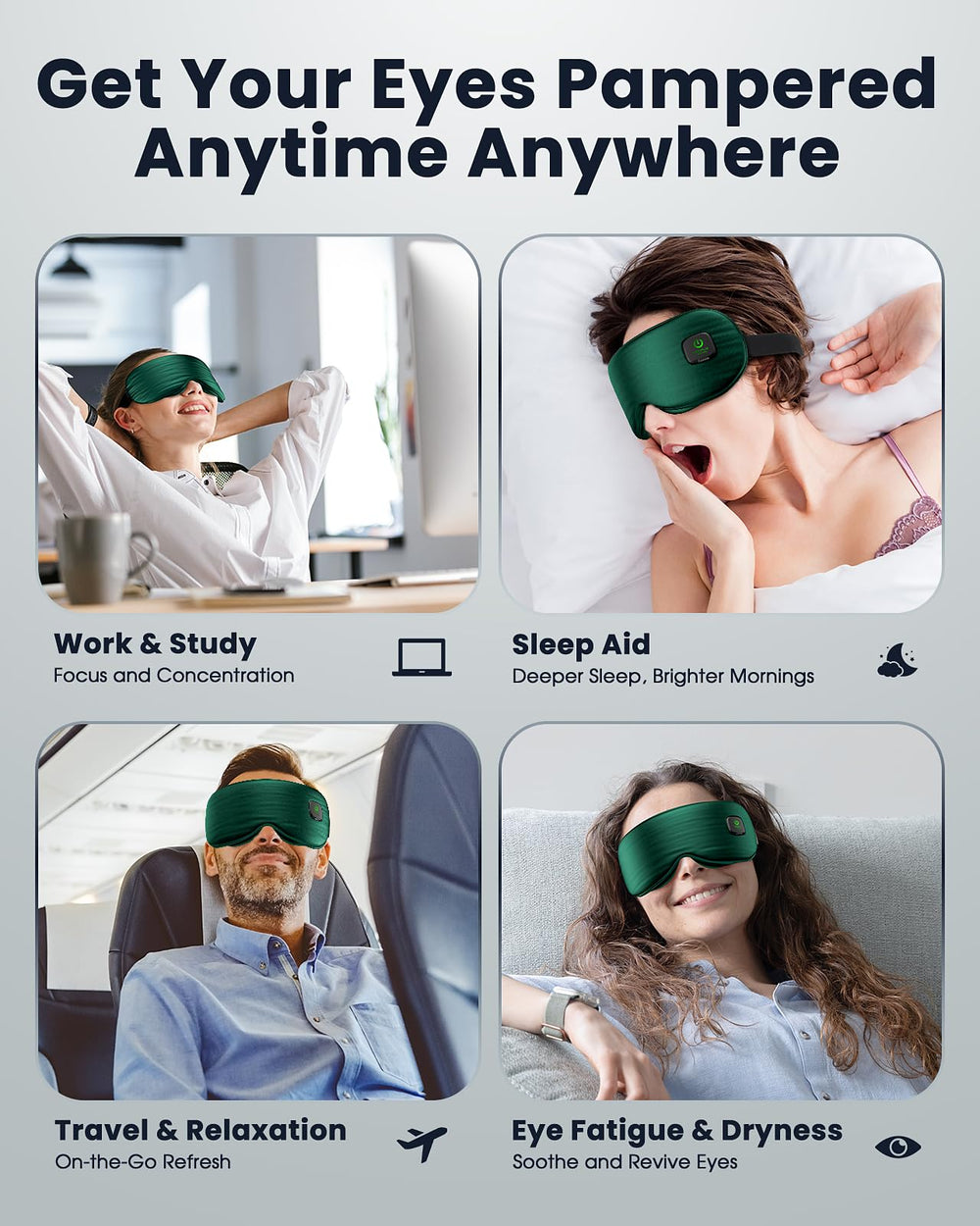Azang heated eye mask fast even heating provides quick comfort.